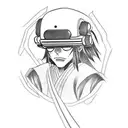 Design a tattoo featuring a manga-style samurai engaged in a intense game of virtual reality tattoo design idea