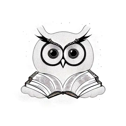 owl with books and atenea tattoo design idea