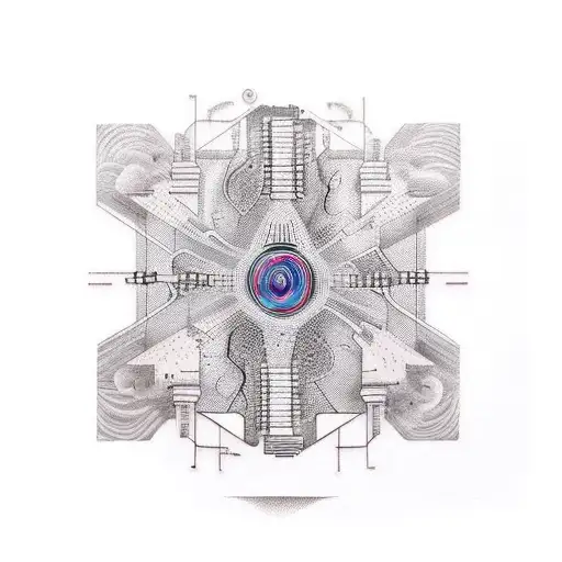 Tattoo of a printed circuit in surrealistic style, with some strange shapes that fade into my skin and come out in diffe tattoo design idea