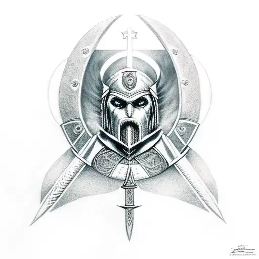 Templar knight standing over defeated demons tattoo design idea