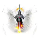 Templar knight standing over defeated demons tattoo design idea