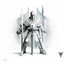 Templar knight standing over defeated demons tattoo design idea