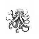 octopus holding random objects tattoo design idea