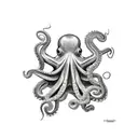 octopus holding random objects tattoo design idea