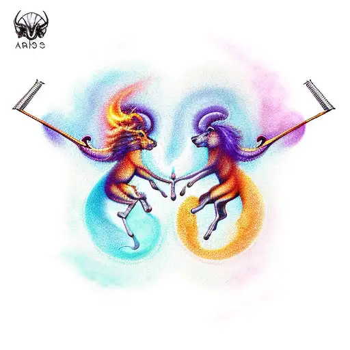 Aries and Sagittarius flaming love tattoo design idea