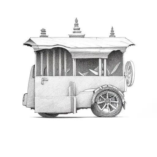 a coffin with wheels  tattoo design idea