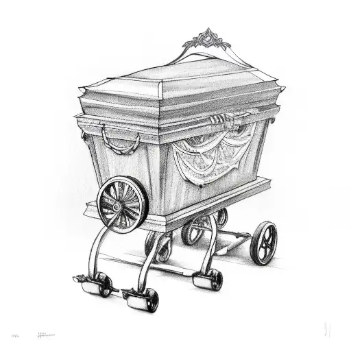 a coffin with wheels  tattoo design idea