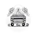 a coffin with wheels  tattoo design idea