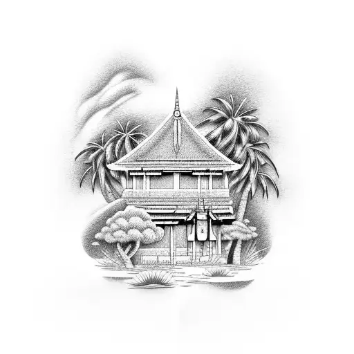 Palm tree sea son Goku kame House  tattoo design idea