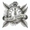 "Slow down you're doing fine" lyrics with a stop watch tattoo design idea
