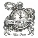 "Slow down you're doing fine" lyrics with a stop watch tattoo design idea