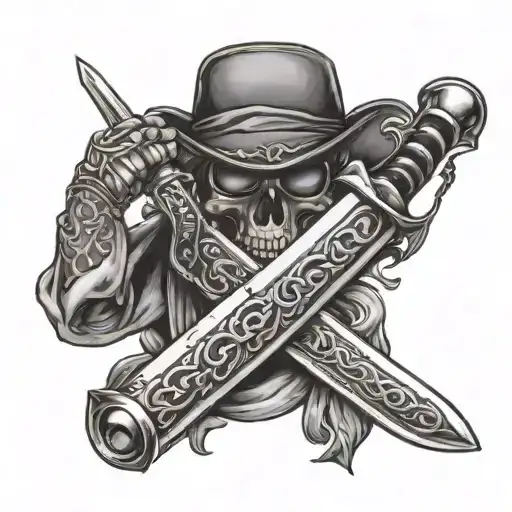 sword piercing bottle wearing a bandana tattoo design idea