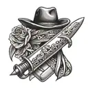 sword piercing bottle wearing a bandana tattoo design idea