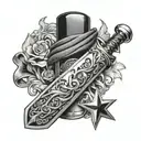 sword piercing bottle wearing a bandana tattoo design idea