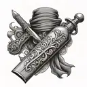 sword piercing bottle wearing a bandana tattoo design idea