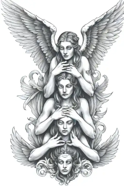 hear no evil see no evil speak no evil angels flying tattoo design idea