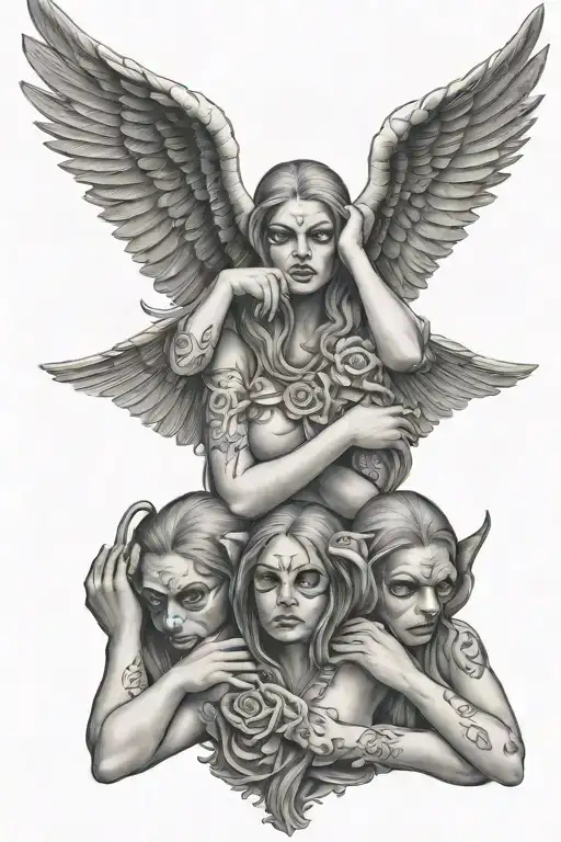 hear no evil see no evil speak no evil angels flying tattoo design idea