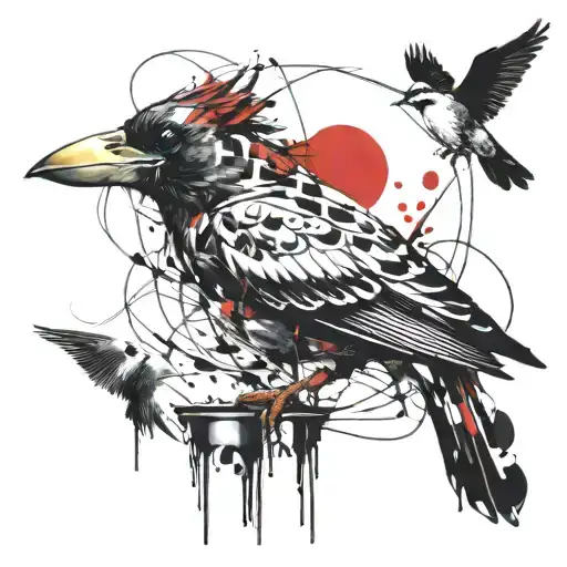 hip hop dog bird tattoo design idea