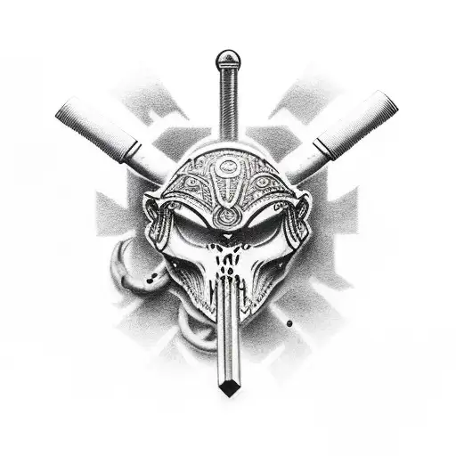 Militarized gladiator holding an airsoft rifle tattoo design idea