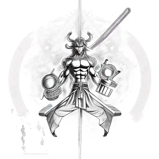 Blend elements of anime and mythology to depict a chef cooking up a magical potion tattoo design idea