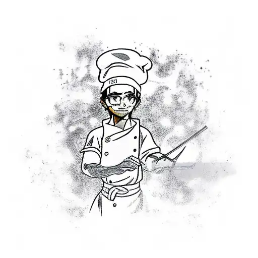 Blend elements of anime and mythology to depict a chef cooking up a magical potion tattoo design idea