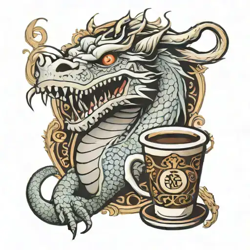 coffee dragon cigarret un mouth tattoo design idea