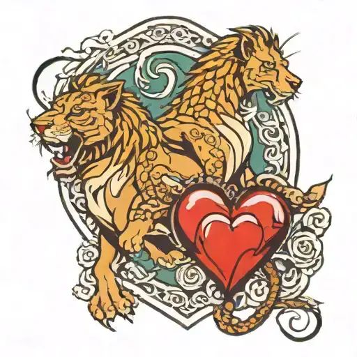 lioness and dragon in the form of a heart tattoo design idea