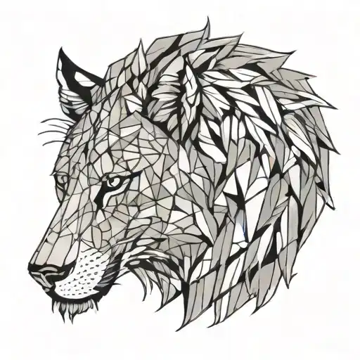 half lion head half wolf head looking tattoo design idea