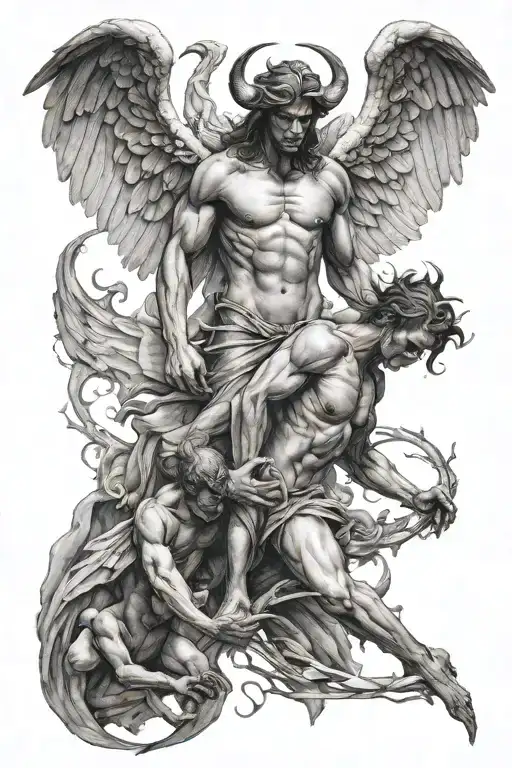 angel vs demon tattoo design idea
