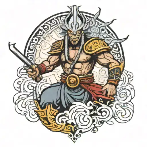 pacific islander tatto of Raiden god of thunder tattoo design idea