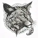 A creative tattoo design combining elements of Greek mythology and history, with a cat depicted in a stylized, geometric style tattoo design idea