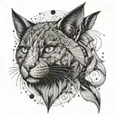 A creative tattoo design combining elements of Greek mythology and history, with a cat depicted in a stylized, geometric style tattoo design idea