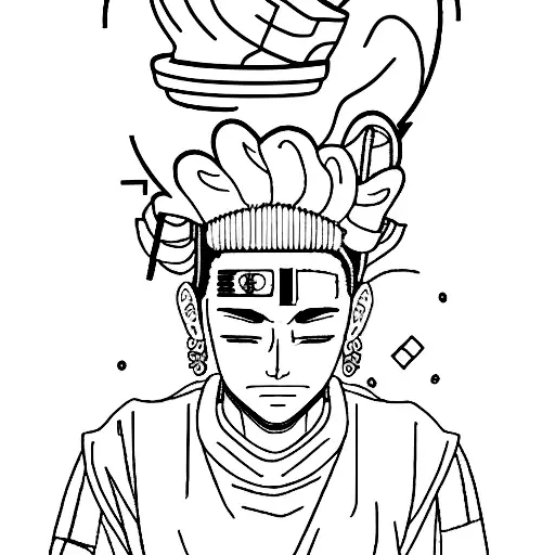 A minimalist tattoo of Shikamaru Nara with a cup of coffee, symbolizing intelligence and passion. tattoo design idea