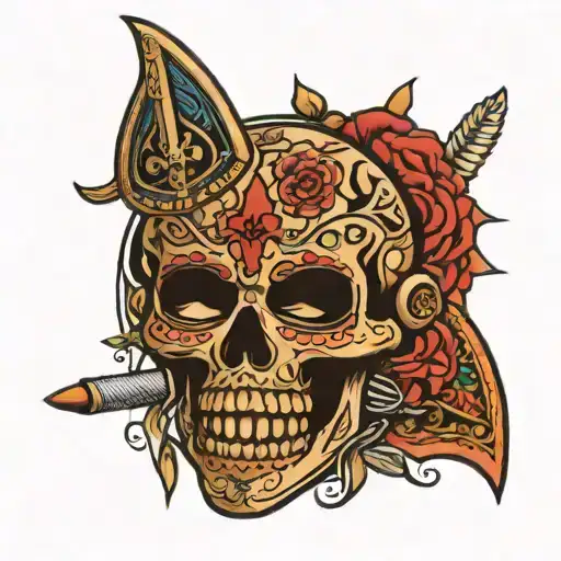 muay thai with day of the dead Aztec warrior  tattoo design idea