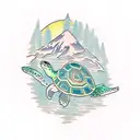 turtle, tree, mountain, maya tattoo design idea