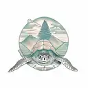 turtle, tree, mountain, maya tattoo design idea