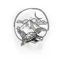 turtle, tree, mountain, maya tattoo design idea