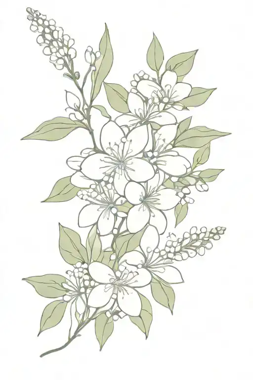 lilacs with periwinkles and sage plant tattoo design idea