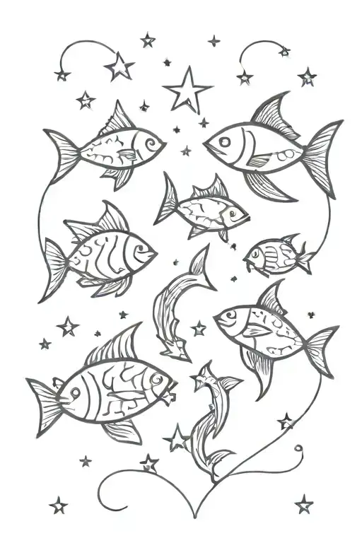 ornament withs stars and fishes tattoo design idea