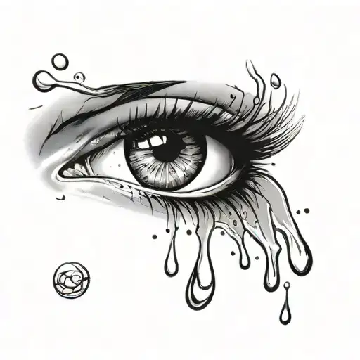 Female Crying eye tears falling tattoo design idea