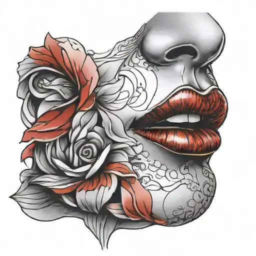 Female Nose and Lips outline red tattoo design idea