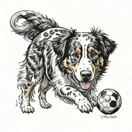 Australian shepherd wearing football jersey number 87 tattoo design idea