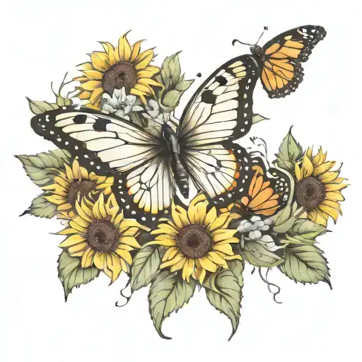 butterfly and sunflowers wrapped tattoo design idea