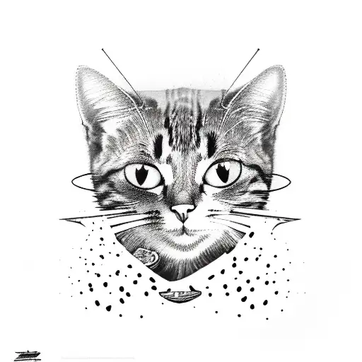 a cat with spots rides a skateboard and shoots a lazar from a glas at a mouse tattoo design idea