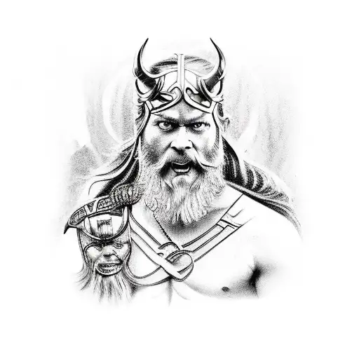 norse mythology with odin and hel tattoo design idea