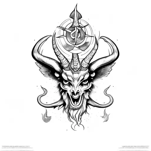 baphomet head with cool background tattoo design idea