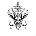 baphomet head with cool background tattoo design idea