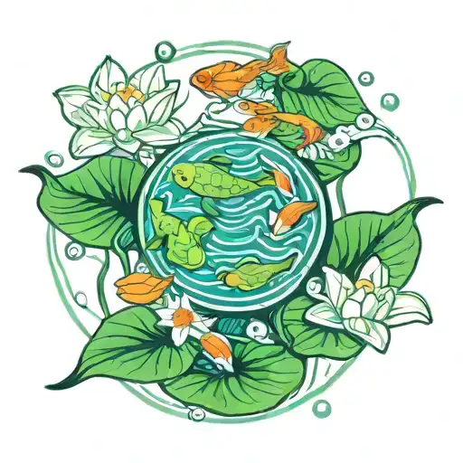 bright green lily pad with koi fish  tattoo design idea