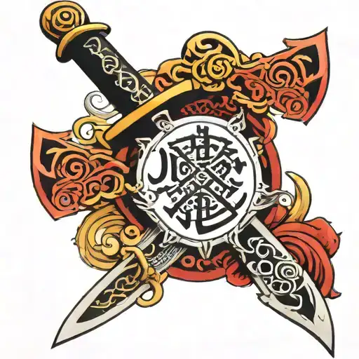 sword with chinese letters tattoo design idea