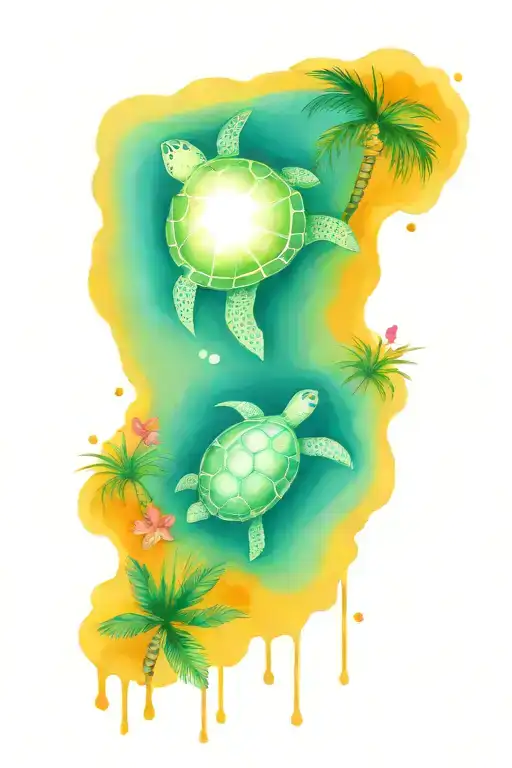 turtle with flowers and palm tree growing tattoo design idea